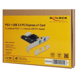 DELOCK κάρτα επέκτασης PCIe σε 2x PS/2 90049 low profile, USB pin header