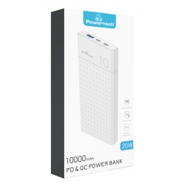 POWERTECH power bank PT-1002 10000mAh, 2x output, PD 20W & QC 18W, λευκό